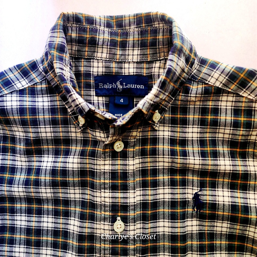 Ralph Lauren Boys Plaid Button Down Shirt 4| Back 2 School‎ Pics Preppy Playdate